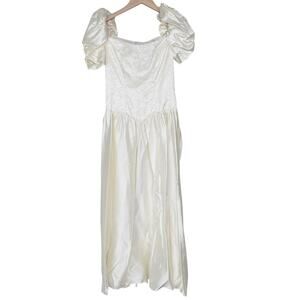 Vintage 80s Union Made Puff Sleeve Wedding Dress Sz 8